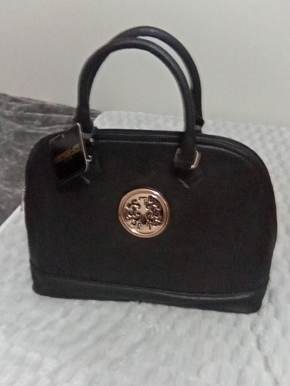 Brand New Elegant Sasha Black Women's Satchel with Decorative Medallion